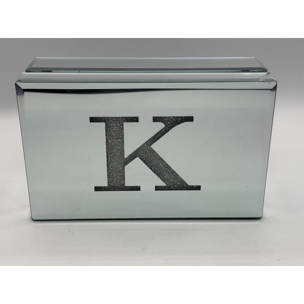 American Atelier Jewelry Monogrammed Mirrored Trinket Box Letter "K" 8x5